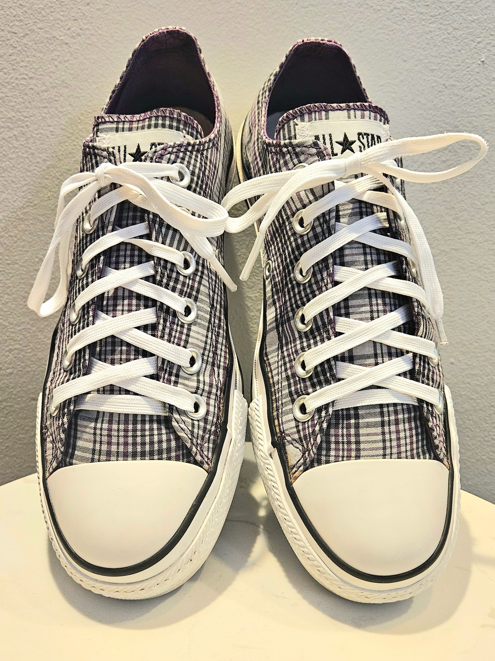 Converse Chuck Taylor Low Top Plaid Sneakers - White & Purple